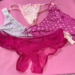 Victoria's Secret Lace and Print Panty Trio - Pink and Purple